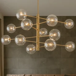 Lampadari Moderni-Ideal Lux Equinoxe sp12 ottone lampadario design bocce vetro trasparenti