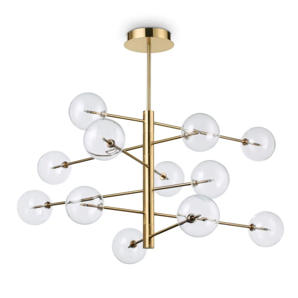 Lampadari Moderni-Ideal Lux Equinoxe sp12 ottone lampadario design bocce vetro trasparenti