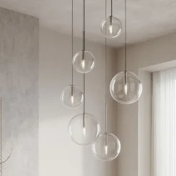 Lampadari Moderni-Ideal Lux Equinoxe sp6 lampadario a cascata con sfere di vetro moderno