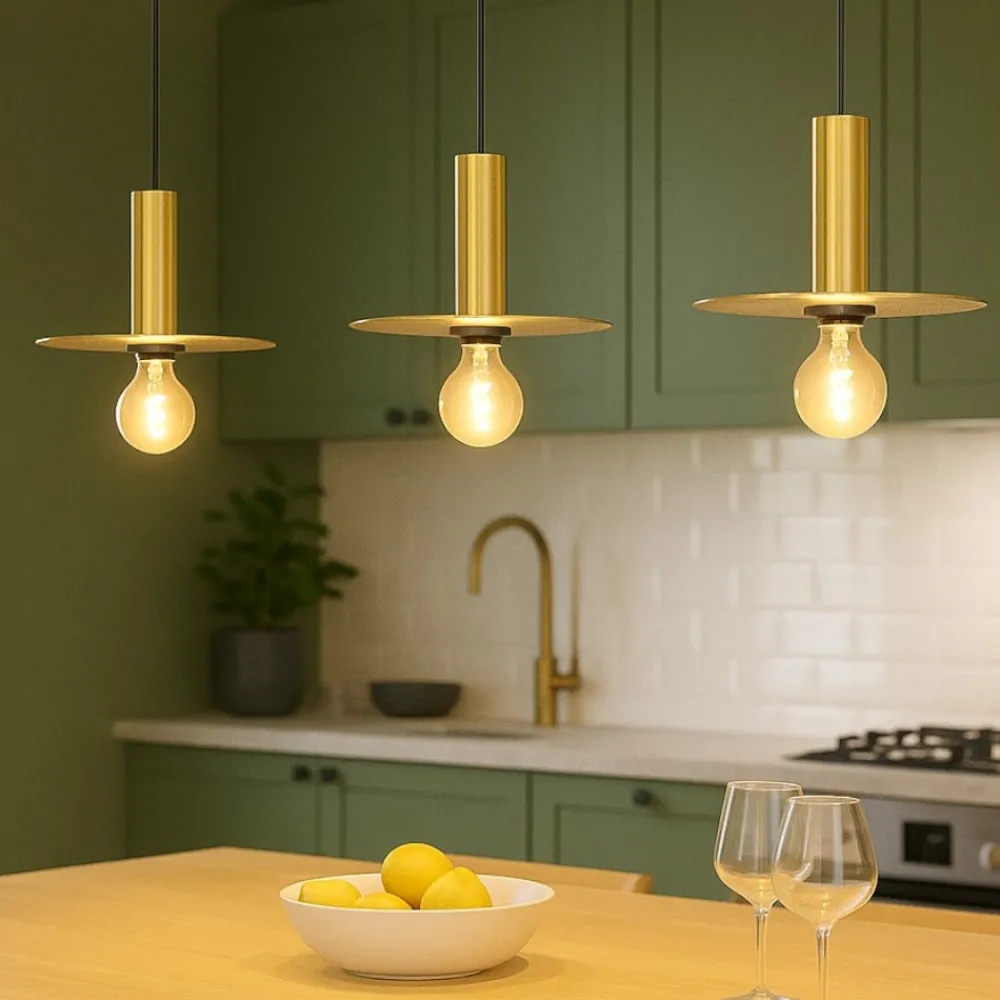 Lampadari Cucina-Eglo Escandell lampadario da cucina minimal 3 luci colore oro