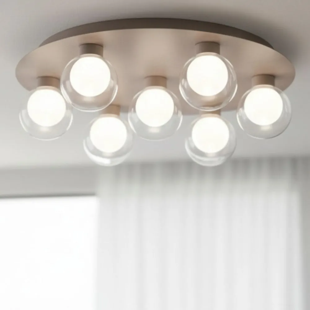 Plafoniere Moderne-Vivida International Essence vivida grande plafoniera moderna 7 sfere vetro led 3000k champagne