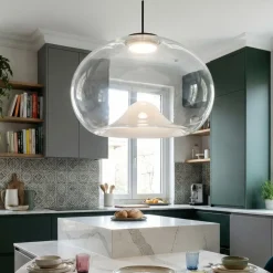 Lampadari Cucina-Fabas Luce brena lampadario led in vetro saliscendi per cucina moderna