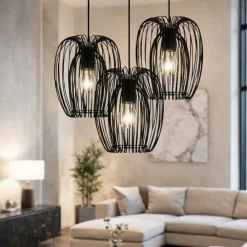 Lampadari Moderni-Fabas Luce camp lampadario nero moderno a sospensioni per soggiorno