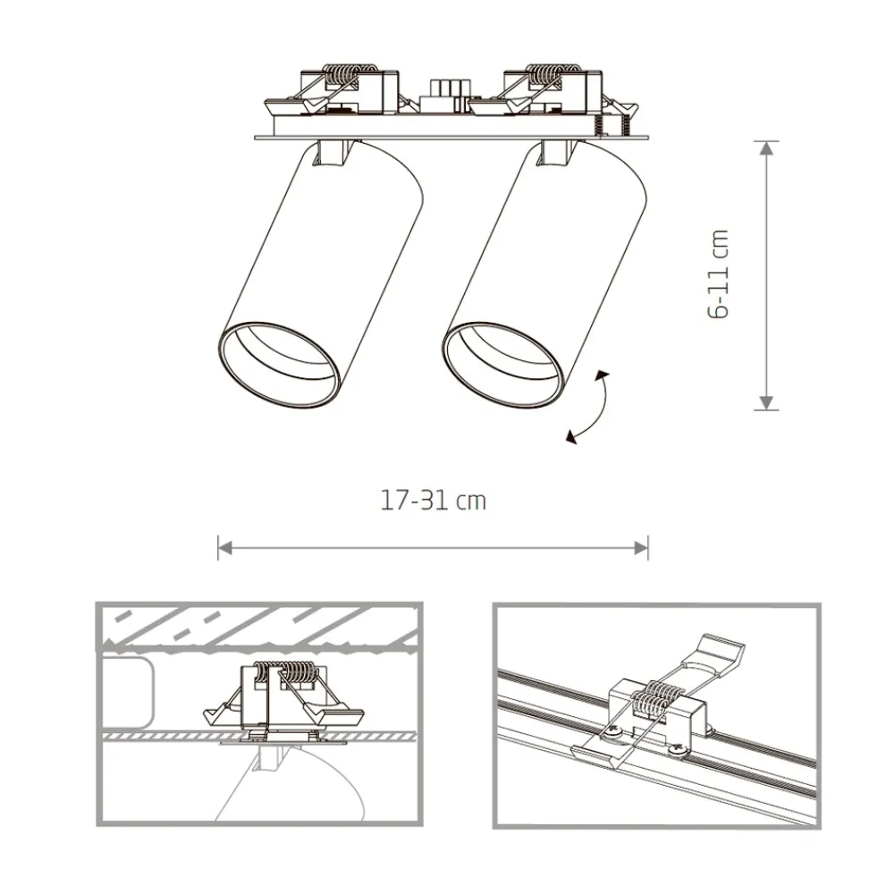 Faretti Da Incasso-Selezionato da Mazzolaluce Faretti da incasso controsoffitto due luci nero cilindri orientabili gu10 220v