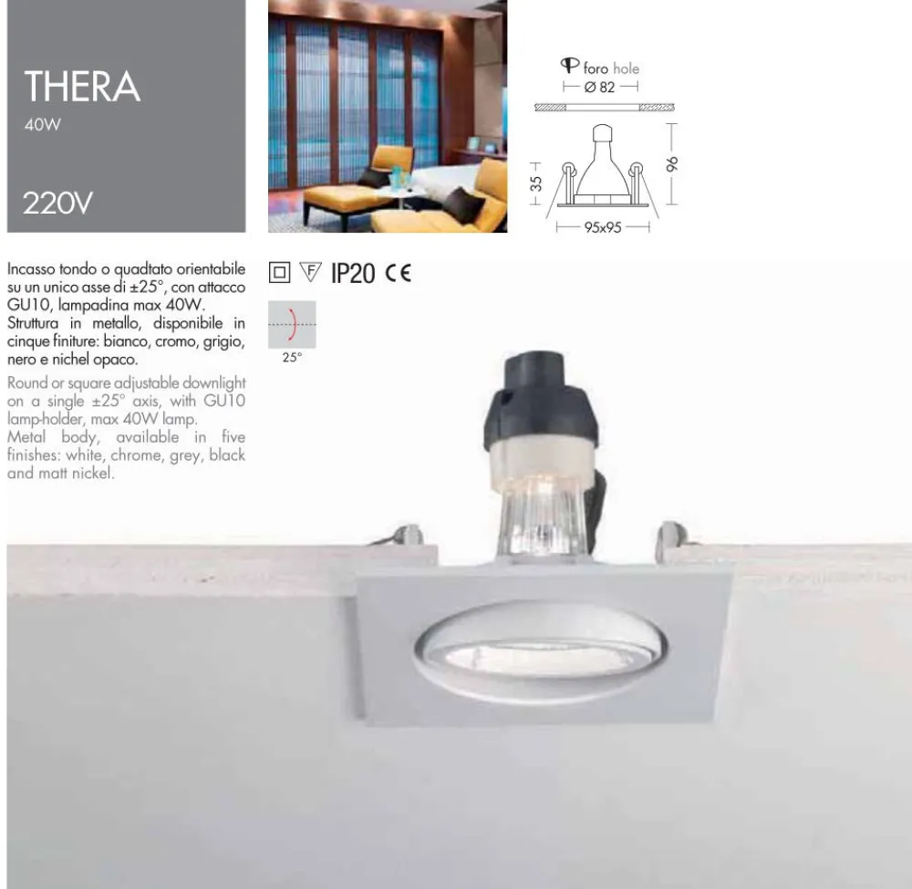 Faretti Da Incasso-Selezionato da Mazzolaluce Faretto bianco da incasso per cartongesso gu10 220v orientabile quadrato