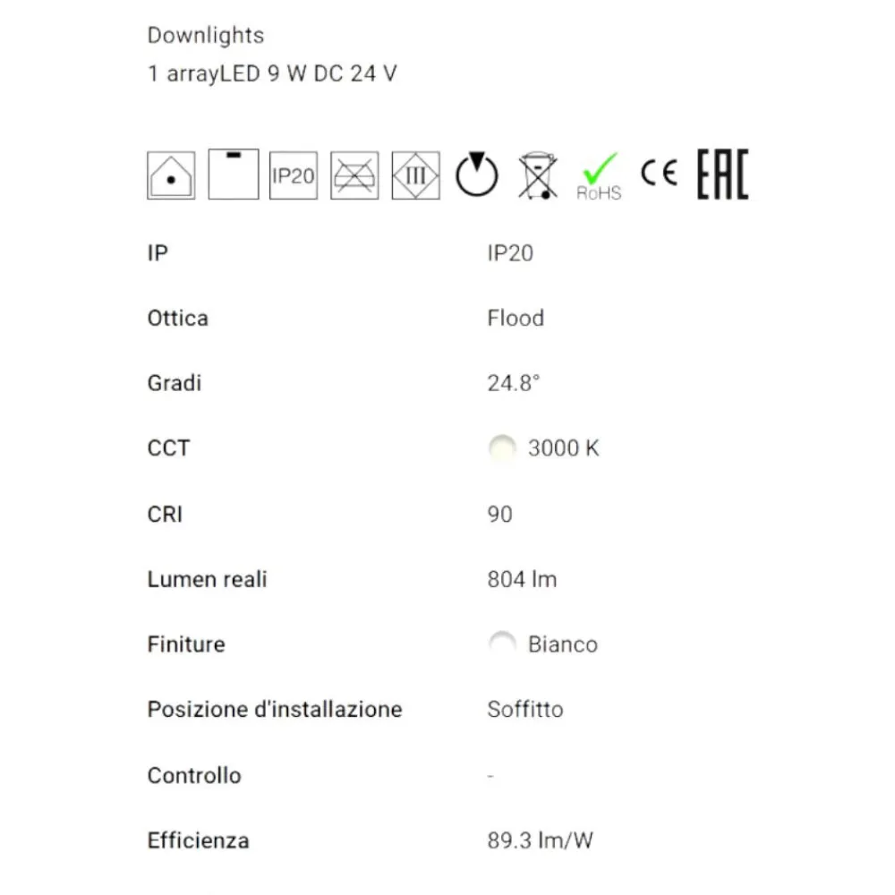 Faretti Da Incasso-Linea Light Faretto bubble bianco led 9w 3000k 24v ottica 34 da incasso