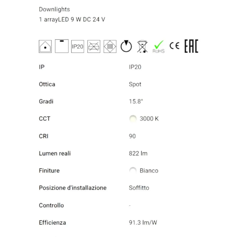 Faretti Da Incasso-Linea Light Faretto bubble led 9w 3000k 24v bianco da incasso