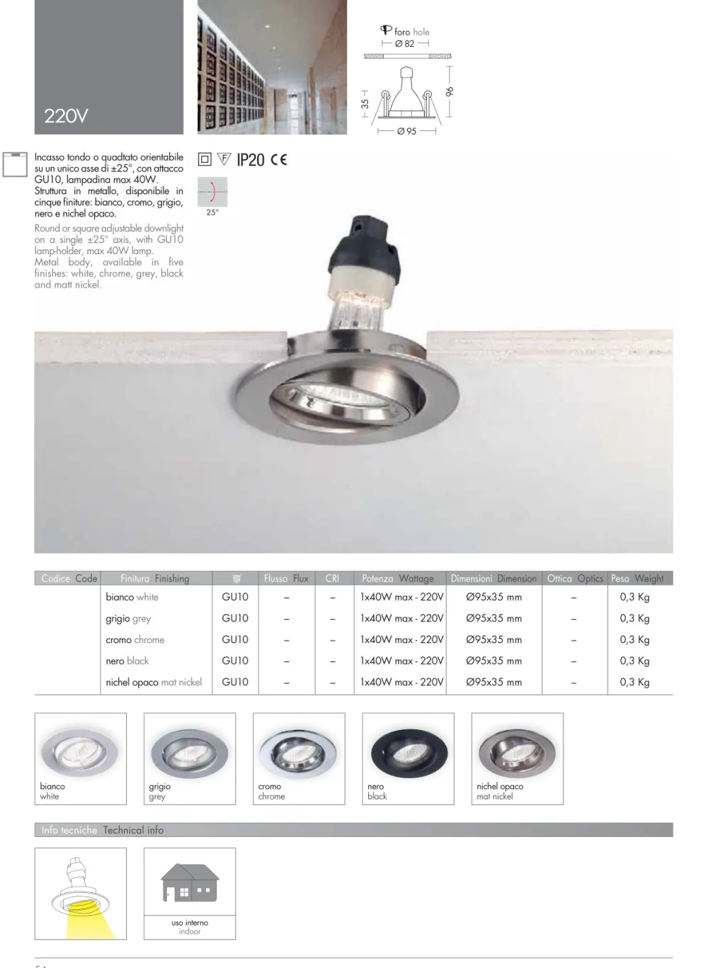 Faretti Da Incasso-Selezionato da Mazzolaluce Faretto cromato da incasso a soffitto rotondo gu10 orientabile