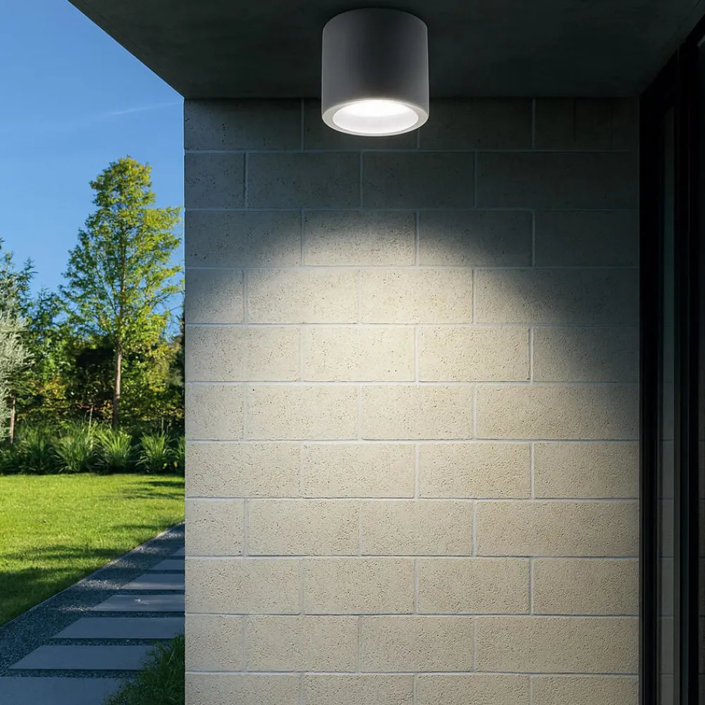 Faretti Da Esterno-Selezionato da Mazzolaluce Faretto da esterno a soffitto cilindro grigio led 12w 4000k ip65