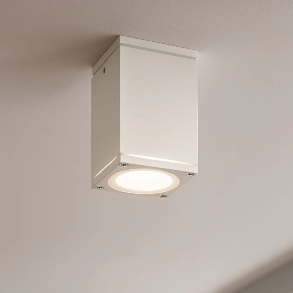 Faretti Da Esterno-IsyLuce Faretto da esterno a soffitto quadrato bianco