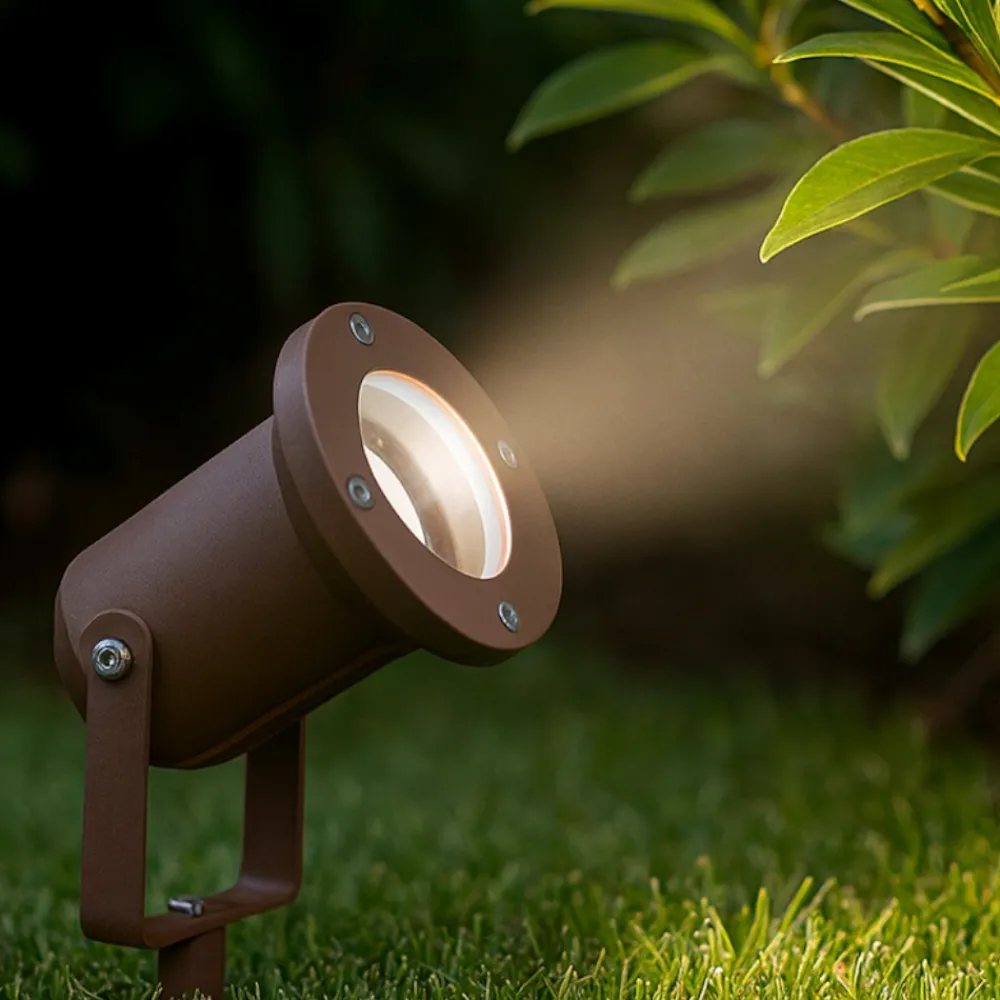 Faretti Da Esterno-IsyLuce Faretto da esterno giardino orientabile marrone corten