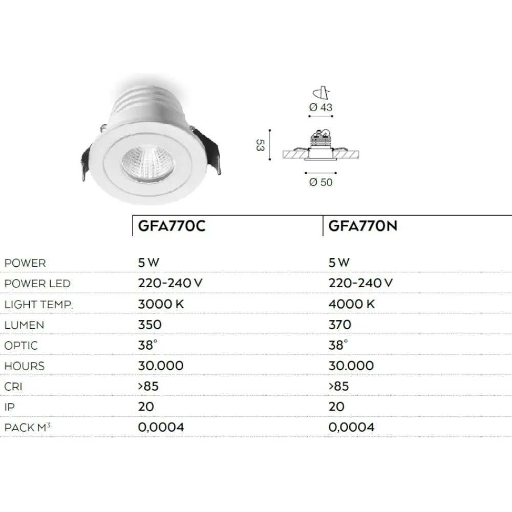 Faretti Da Incasso-Gea Luce Faretto da incasso a led 5w 3000k rotondo bianco alya