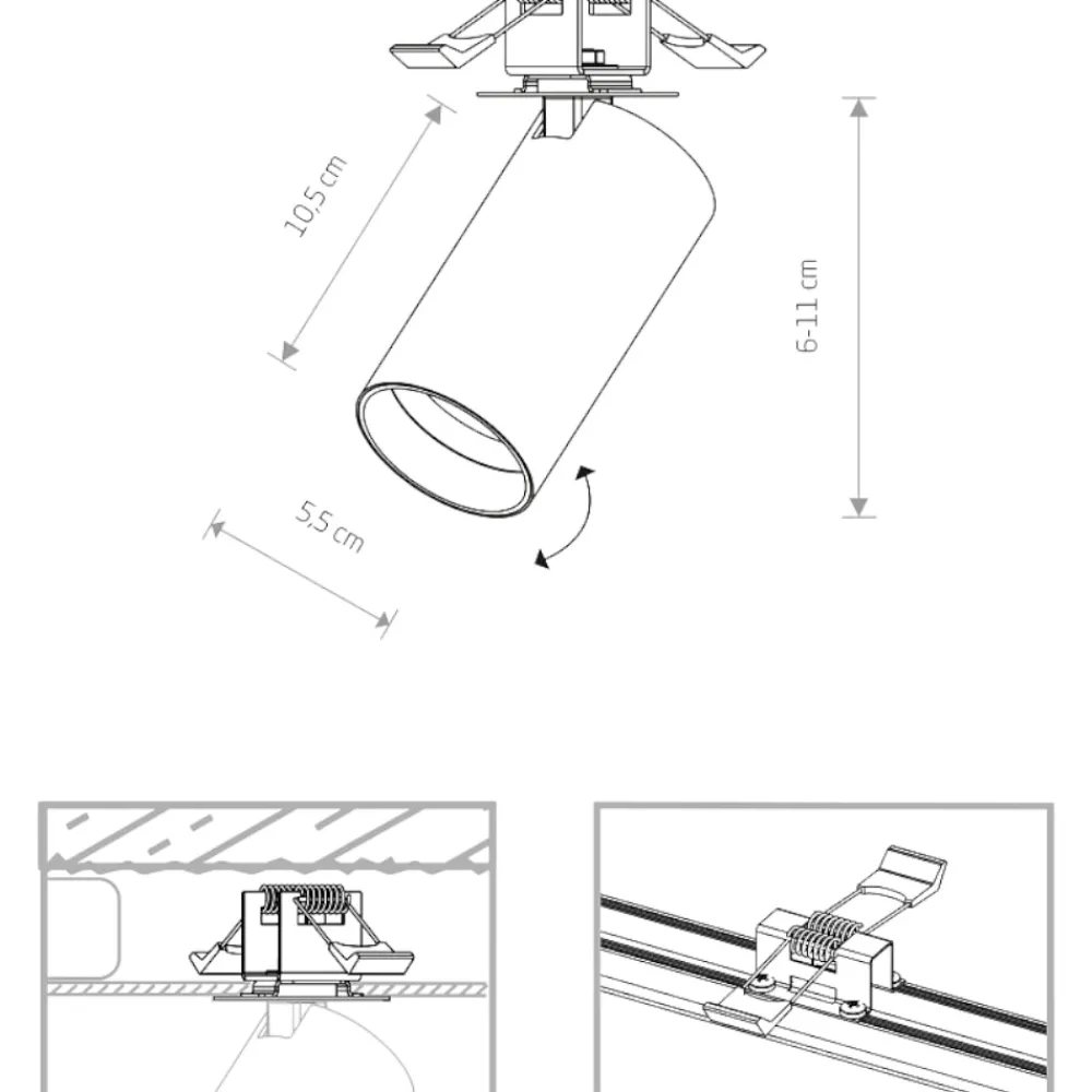 Faretti Da Incasso-Selezionato da Mazzolaluce Faretto da incasso a soffitto cilindro nero orientabile