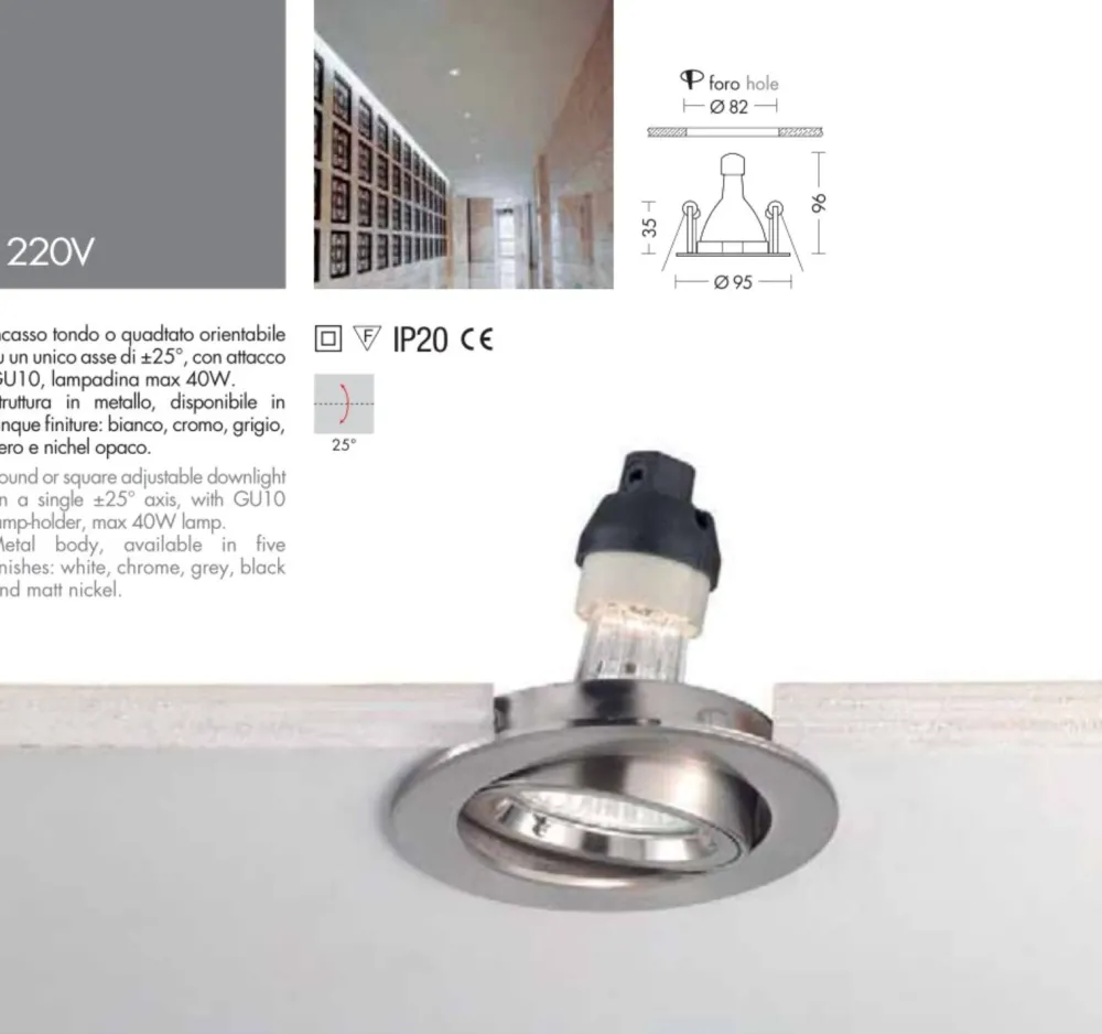 Faretti Da Incasso-Selezionato da Mazzolaluce Faretto da incasso a soffitto rotondo grigio orientabile
