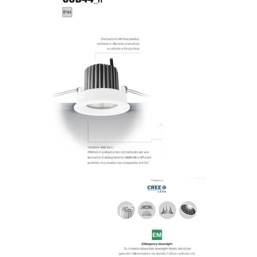 Faretti Da Incasso-Selezionato da Mazzolaluce Faretto da incasso bagno doccia cob 6w 3000k ip44
