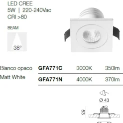 Faretti Da Incasso-Gea Luce Faretto da incasso led per controsoffitto 5w 4000k bianco alya