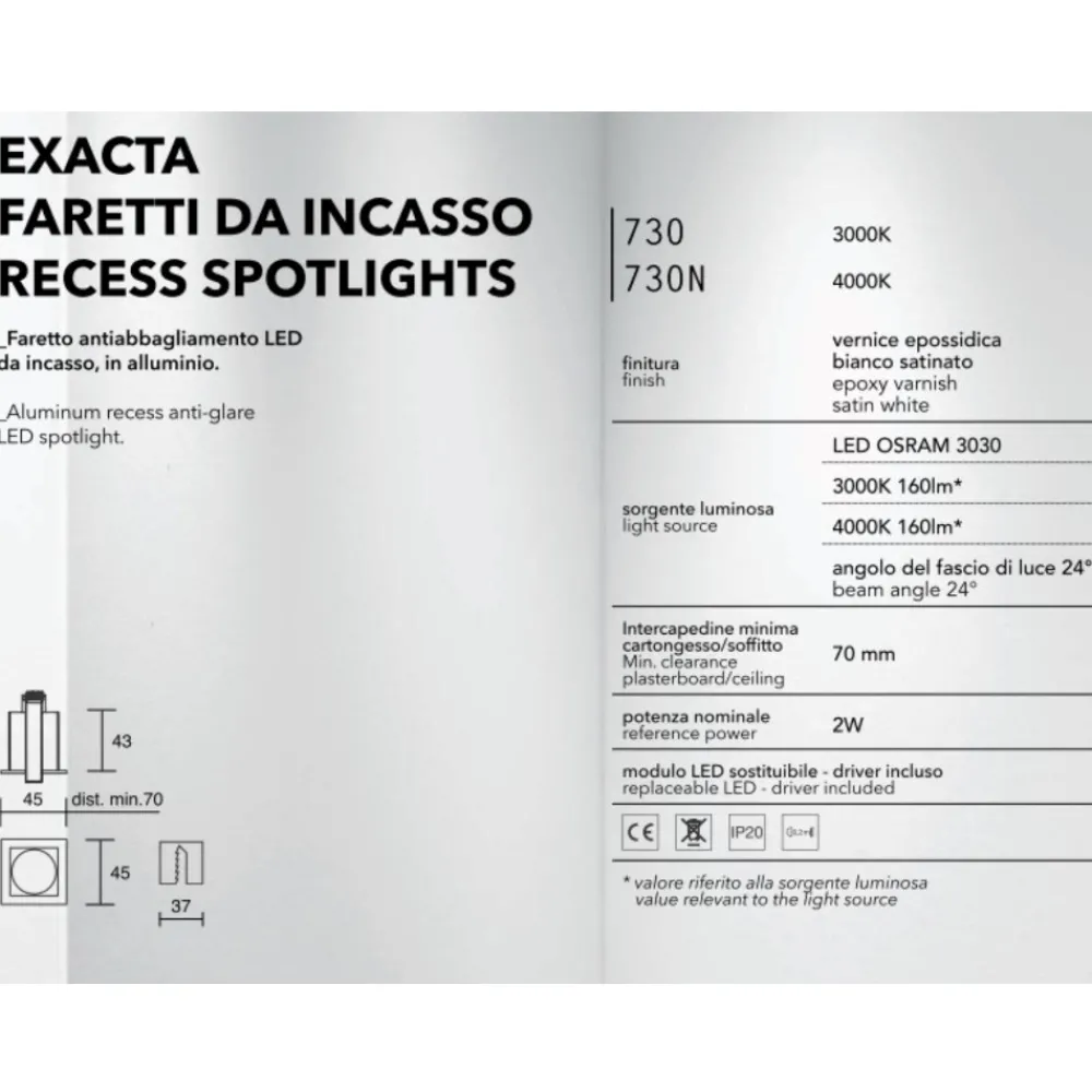 Faretti Da Incasso-IsyLuce Faretto da incasso led 2w 4000k bianco exacta
