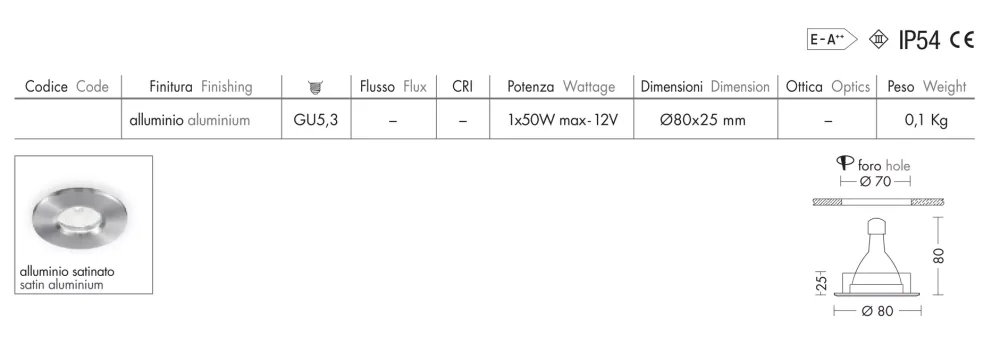 Faretti Da Incasso-Selezionato da Mazzolaluce Faretto da incasso soffitto doccia bagno tondo alluminio ip54