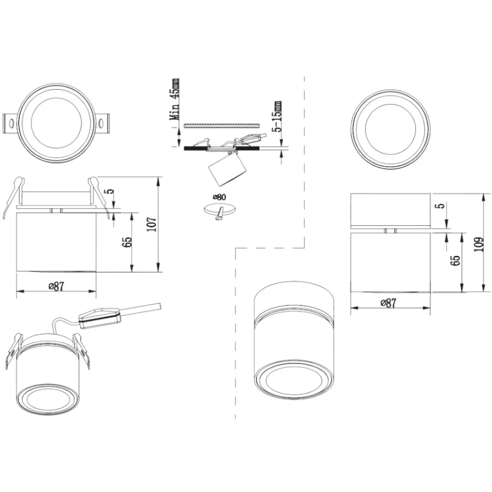 Faretti Da Incasso-Selezionato da Mazzolaluce Faretto da incasso soffitto led 6w cilindro orientabile nero