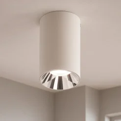 Faretti Da Soffitto-IsyLuce Faretto da soffitto cilindro bianco riflettore cromato