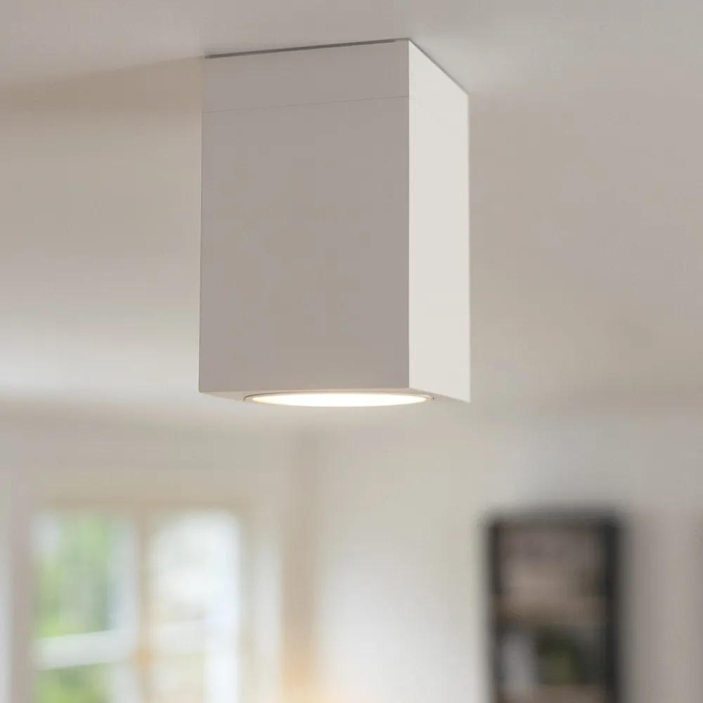 Faretti Da Soffitto-Selezionato da Mazzolaluce Faretto da soffitto in gesso e metallo bianco quadrato