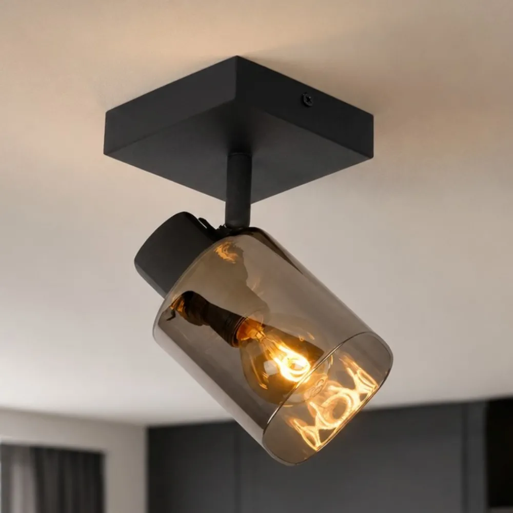 Faretti Da Soffitto-Selezionato da Mazzolaluce Faretto da soffitto nero con vetro fume