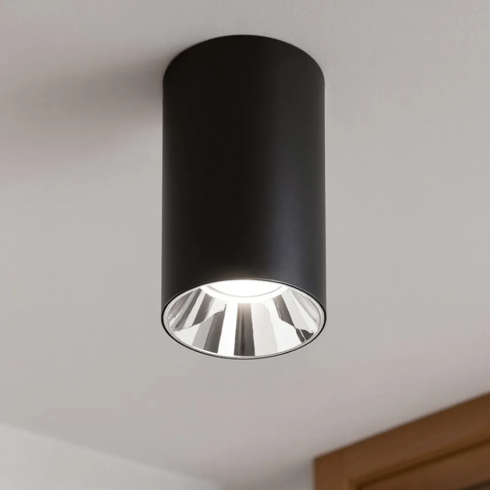 Faretti Da Soffitto-IsyLuce Faretto da soffitto tubo nero riflettore cromato