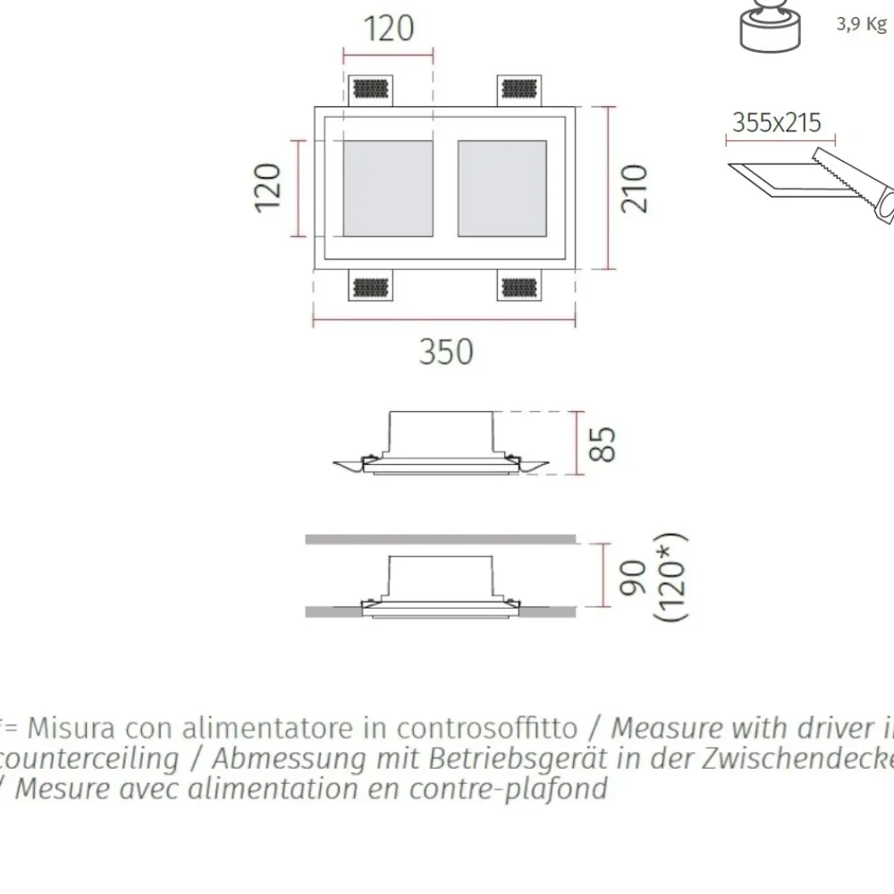 Faretti Da Incasso-Selezionato da Mazzolaluce Faretto di gesso da incasso parete soffitto led 13.5w 3000k