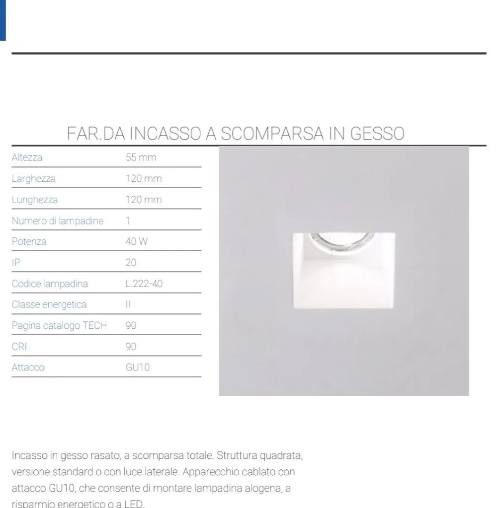 Faretti Da Incasso-Selezionato da Mazzolaluce Faretto in gesso quadrato da incasso a scomparsa gu10 220v