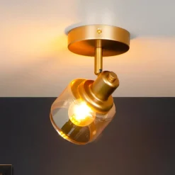 Faretti Da Soffitto-Selezionato da Mazzolaluce Faretto lampada da soffitto oro con vetroambra orientabile