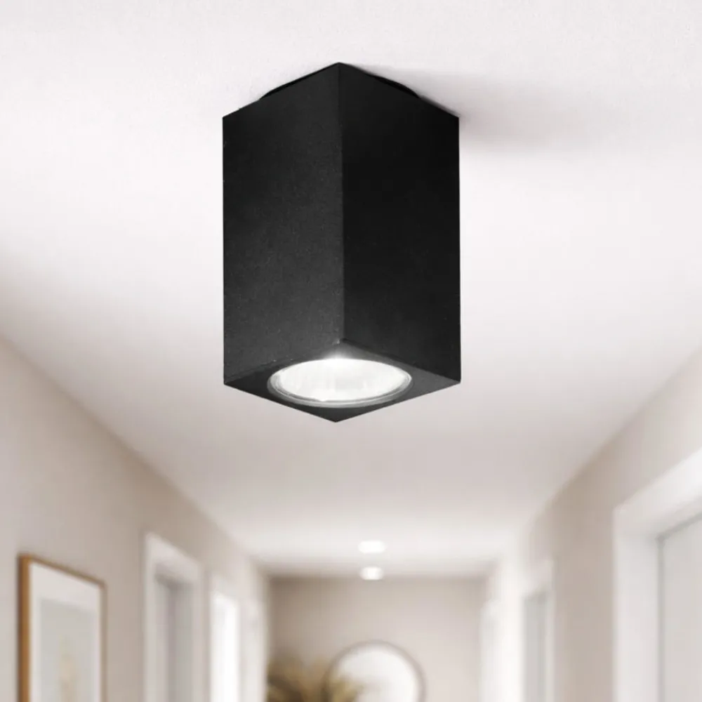 Faretti Da Soffitto-Ondaluce Faretto led a soffitto squadrato nero aloa