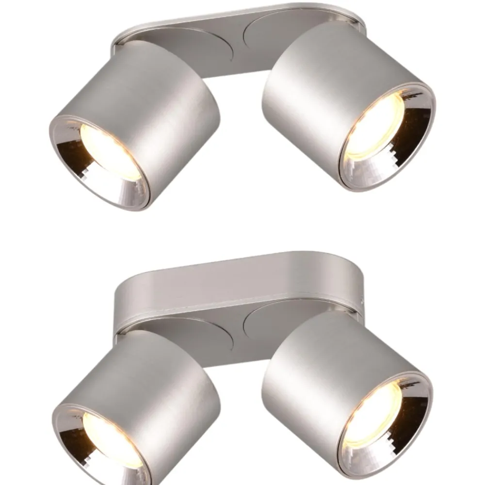 Plafoniere Moderne-Selezionato da Mazzolaluce Faretto led da incasso o plafone grigio cromo 2 luci orientabili