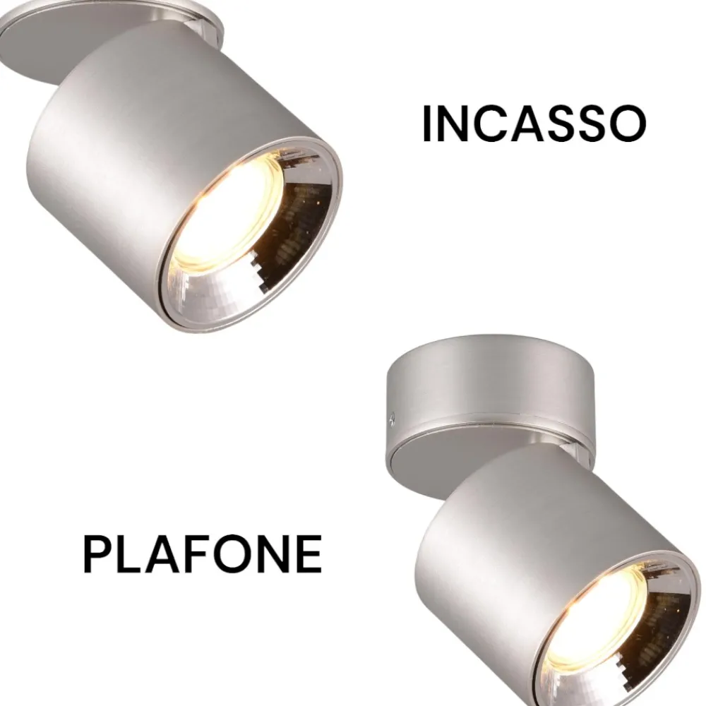 Plafoniere Moderne-Selezionato da Mazzolaluce Faretto led da incasso o plafone grigio cromo 2 luci orientabili