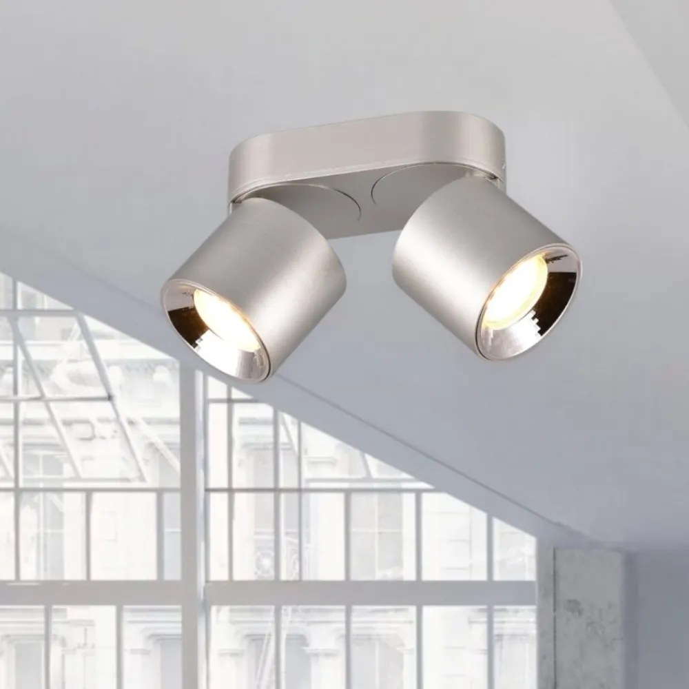 Plafoniere Moderne-Selezionato da Mazzolaluce Faretto led da incasso o plafone grigio cromo 2 luci orientabili