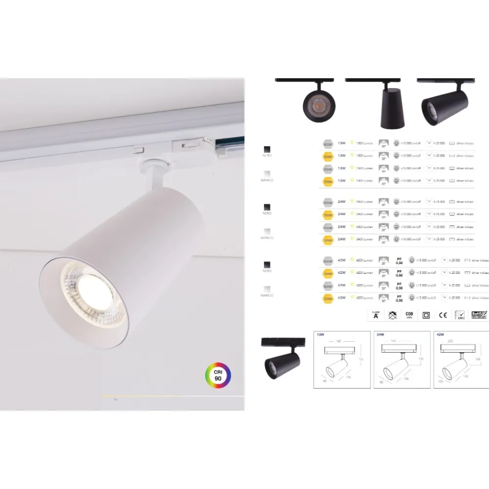 Illuminazione A Binario-Selezionato da Mazzolaluce Faretto led per binario 13w 4000k bianco trifase 220v