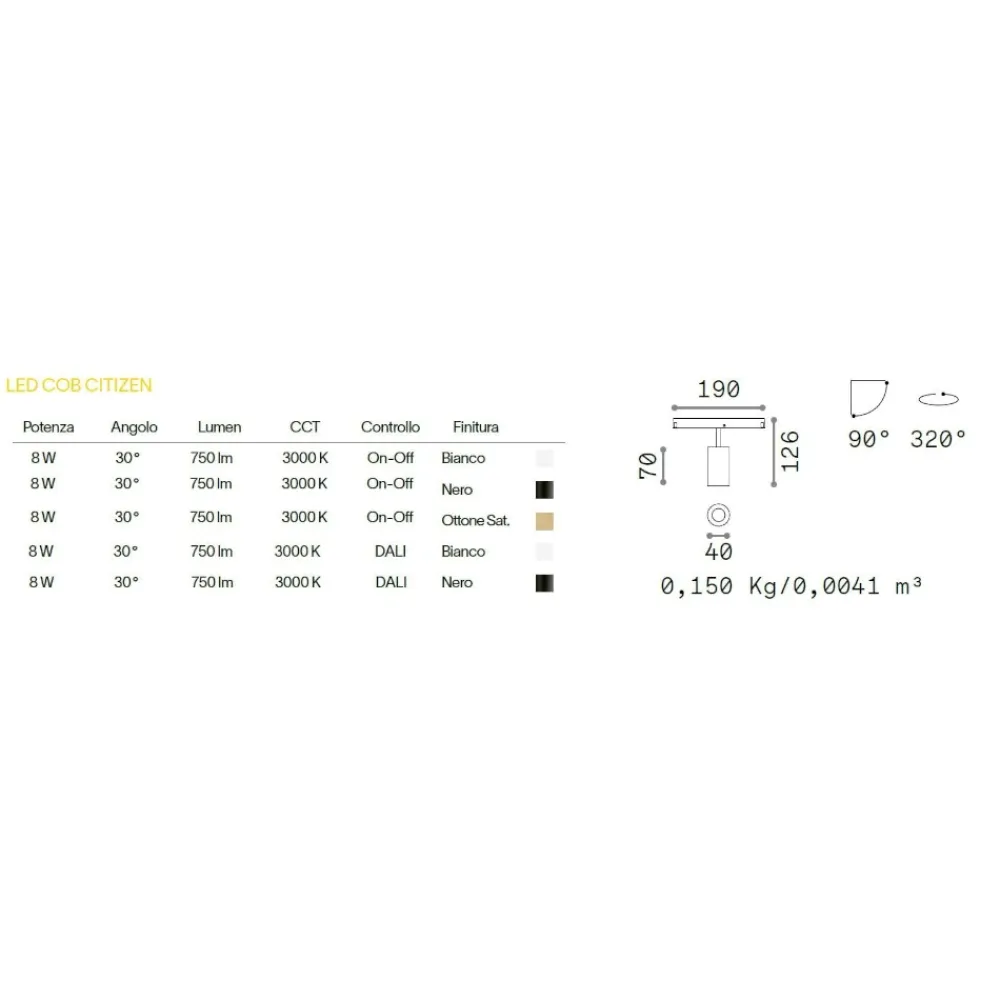 Illuminazione A Binario-Ideal Lux Faretto led 8w 3000k dimmerabile orientabile nero per binario monofase 48v