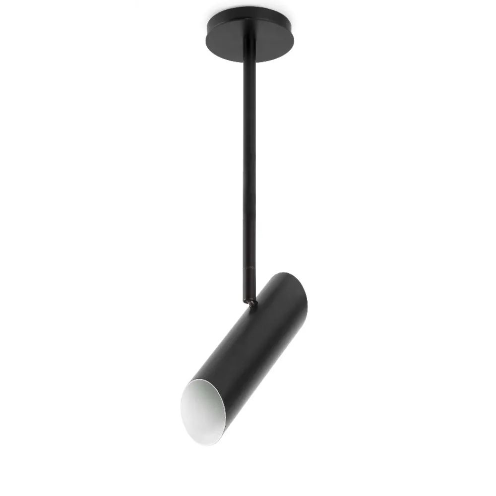 Faretti Da Soffitto-Selezionato da Mazzolaluce Faretto nero con asta da soffitto a sospensione orientabile