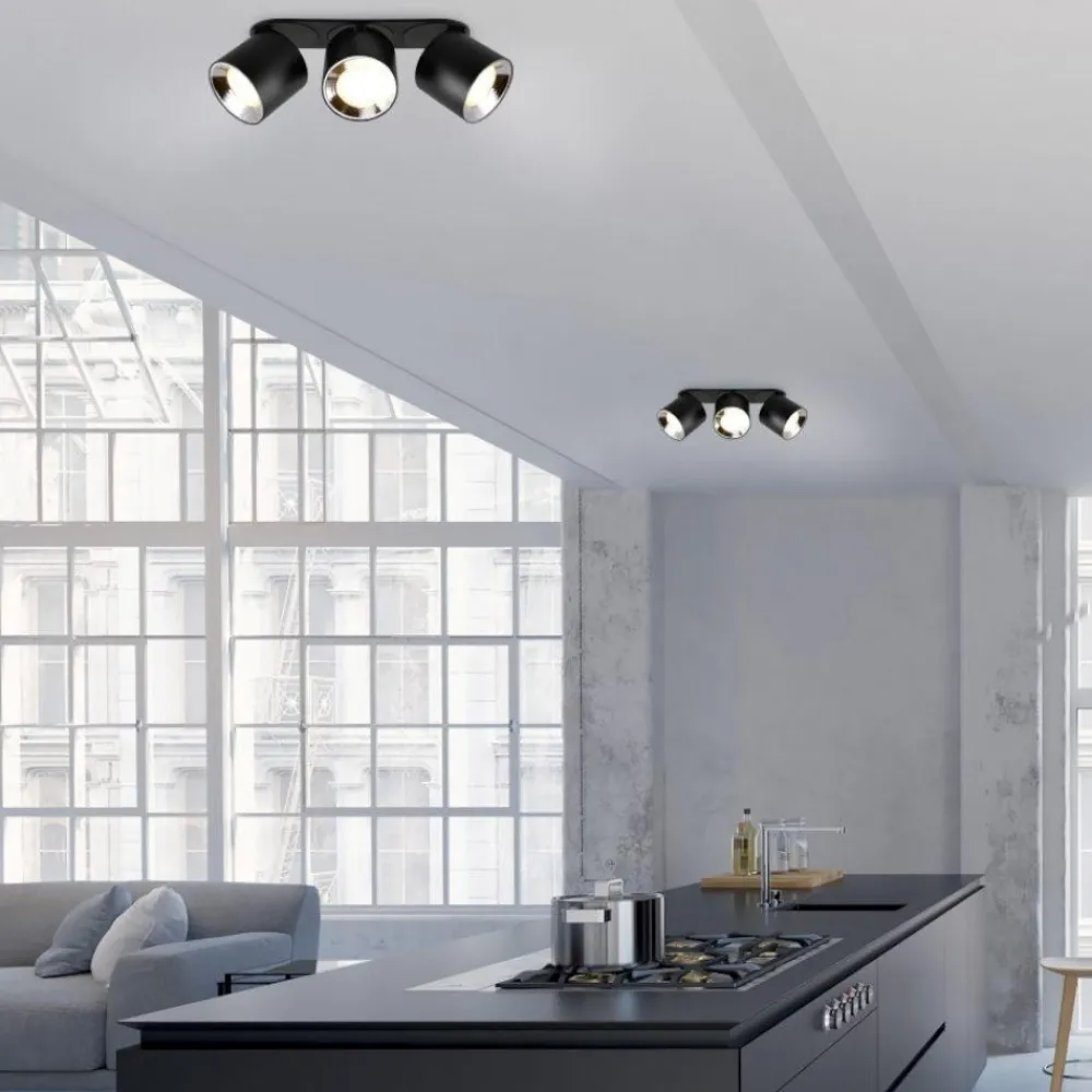 Faretti Da Incasso-Selezionato da Mazzolaluce Faretto nero da incasso soffitto o plafone 3 luci orientabili