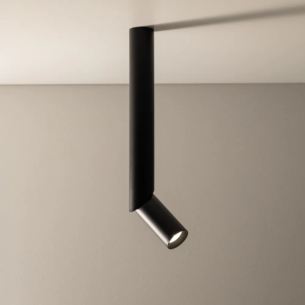 Faretti Da Soffitto-Selezionato da Mazzolaluce Faretto nero lungo cilindro orientabile da soffitto gu10