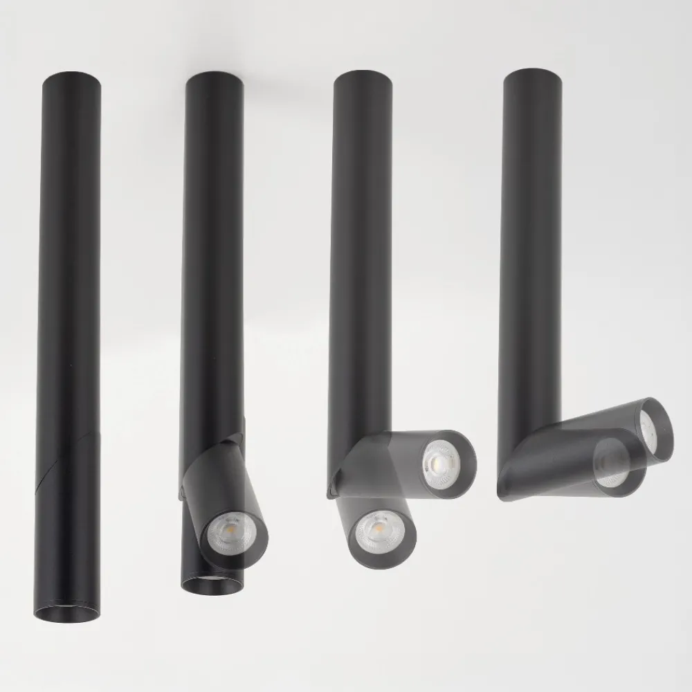 Faretti Da Soffitto-Selezionato da Mazzolaluce Faretto nero lungo cilindro orientabile da soffitto gu10