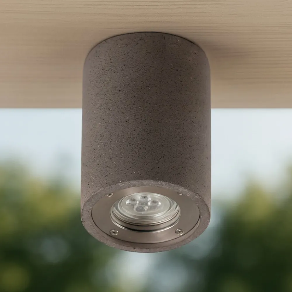 Faretti Da Esterno-Selezionato da Mazzolaluce Faretto per esterno da soffitto cilindro di cemento