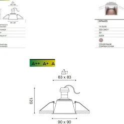 Faretti Da Incasso-Gea Luce Faretto quadrato ceres incasso controsoffitto rame
