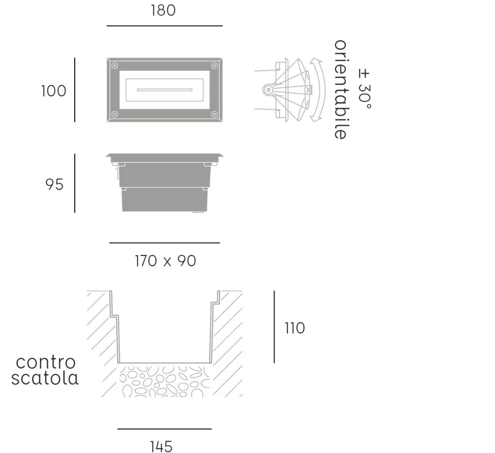 Faretti Da Esterno-Selezionato da Mazzolaluce Faretto rettangolare da esterno a incasso calpestabile orientabile 7w 3000k