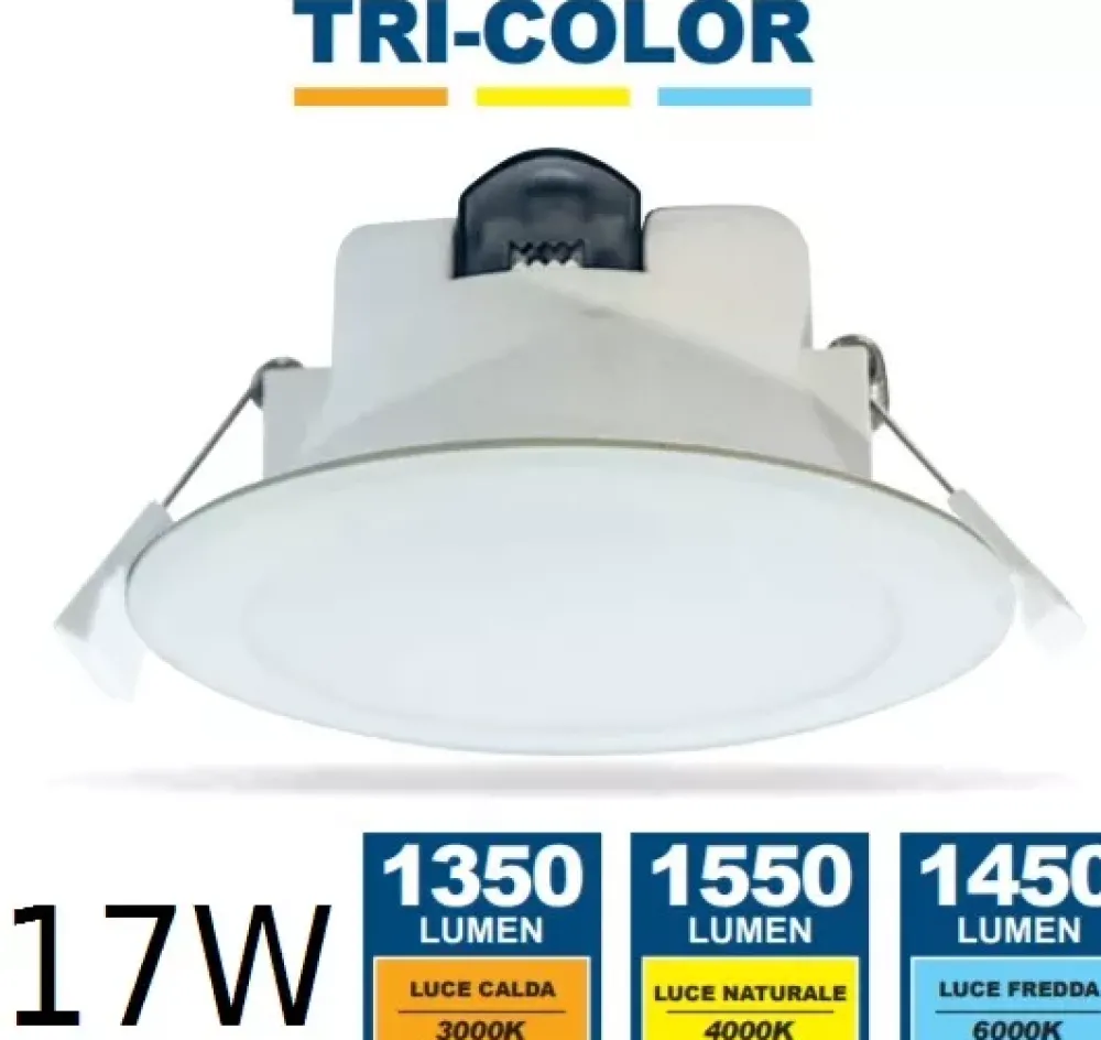 Faretti Da Incasso-Selezionato da Mazzolaluce Faretto tricolor da incasso rotondo soffitto 17w 3000k/4000k/6000k