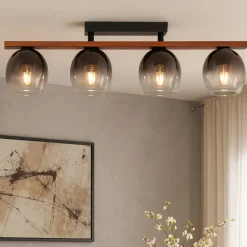 Plafoniere Moderne-Eglo Filago plafoniera moderna con dettagli in legno 4 luci