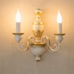 Applique Da Parete-Ideal Lux Firenze ap2 applique bianco antico foglia oro 2 luci