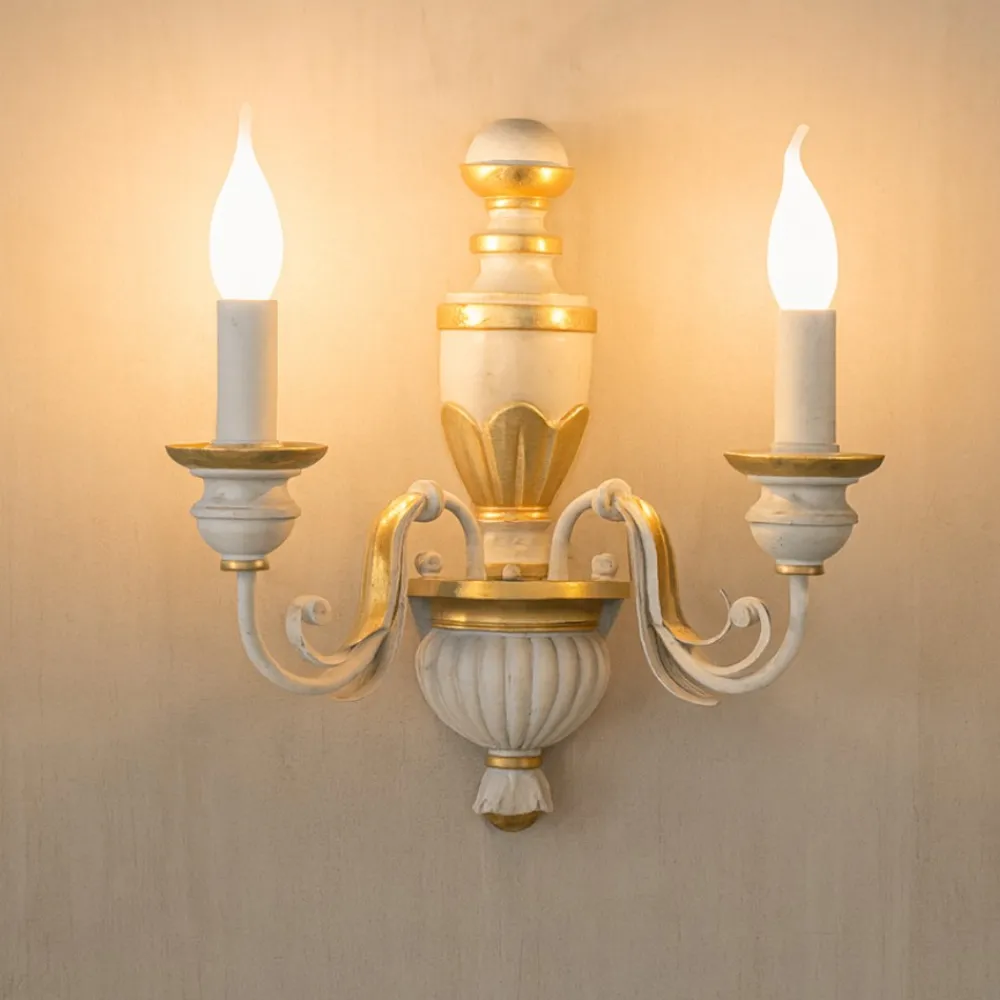 Applique Da Parete-Ideal Lux Firenze ap2 applique bianco antico foglia oro 2 luci
