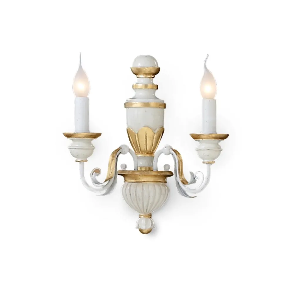 Applique Da Parete-Ideal Lux Firenze ap2 applique bianco antico foglia oro 2 luci