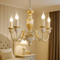 Lampadario Camera Da Letto-Ideal Lux Firenze sp5 lampadario stanza da letto classica 5 luci bianco antico oro