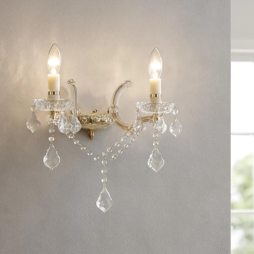 Applique Da Parete-Ideal Lux Florian ap2 applique cristallo oro 2 luci
